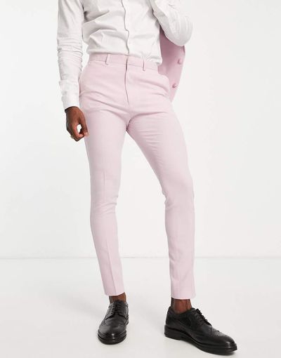 ASOS DESIGN ASOS DESIGN super skinny tuxedo suit pants in pastel pink