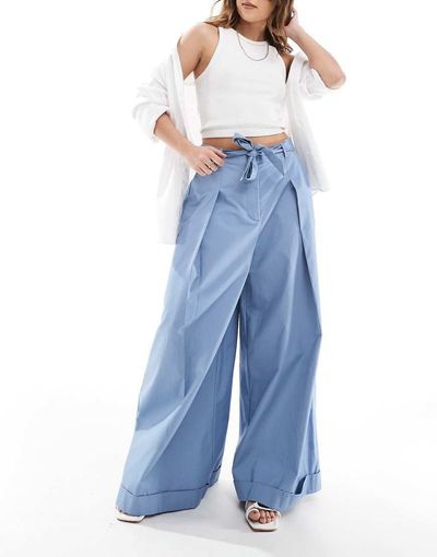 ASOS DESIGN ASOS DESIGN super wide leg pants with tie belt in blue-Black