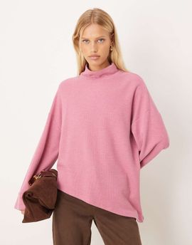 ASOS DESIGN ASOS DESIGN Supersoft asymmetric sweater with turn back cuff in pink