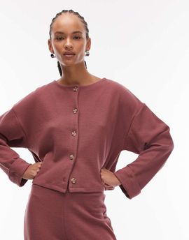 ASOS DESIGN ASOS DESIGN Supersoft button up cardigan with turn up cuff in dark rose - part of a set-Red