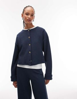 ASOS DESIGN ASOS DESIGN Supersoft button up cardigan with turn up cuff in navy - part of a set