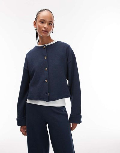 ASOS DESIGN ASOS DESIGN Supersoft button up cardigan with turn up cuff in navy - part of a set