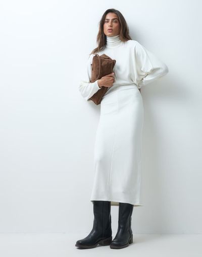 ASOS DESIGN ASOS DESIGN supersoft draped batwing sleeve midi dress in ivory-White