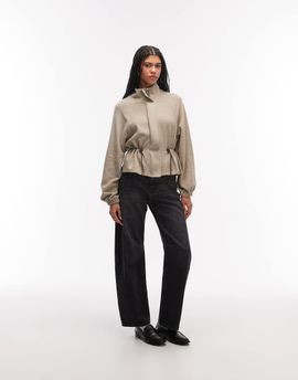ASOS DESIGN ASOS DESIGN supersoft funnel neck cinched waist zip up top in taupe-Neutral