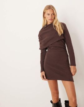 ASOS DESIGN ASOS DESIGN supersoft grown on ruched cape mini dress in chocolate brown-No color