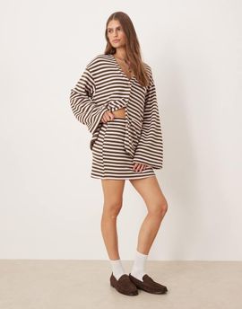 ASOS DESIGN ASOS DESIGN Supersoft mini skirt in pink & khaki stripe - part of a set-Brown