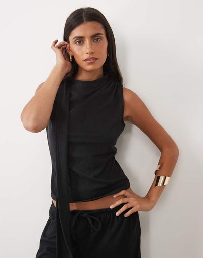 ASOS DESIGN ASOS DESIGN supersoft tie neck scarf top in black