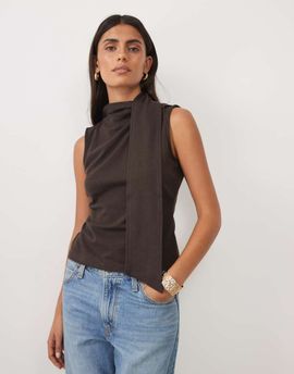 ASOS DESIGN ASOS DESIGN supersoft tie neck scarf top in chocolate-Brown