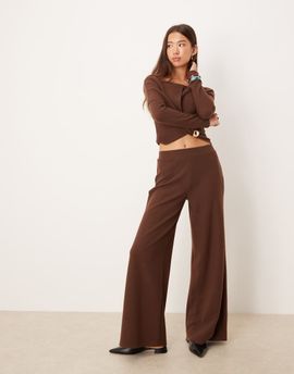 ASOS DESIGN ASOS DESIGN Supersoft wide leg pants in dark chocolate - part of a set-Brown