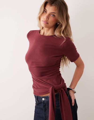 ASOS DESIGN ASOS DESIGN supersoft wrap tie top in burgundy-RED
