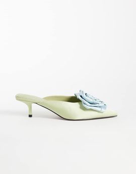 ASOS DESIGN ASOS DESIGN Surprise corsage detail pointed kitten heel mules in mint and blue-Multi