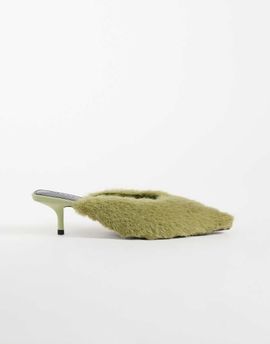 ASOS DESIGN ASOS DESIGN Surprise pointed kitten heeled mules in green fur