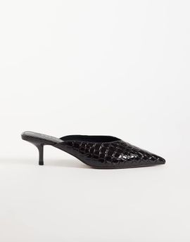 ASOS DESIGN ASOS DESIGN Surprise pointed toe kitten heel mules in chocolate croc-Brown