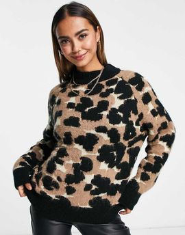 ASOS DESIGN ASOS DESIGN sweater in animal pattern in fluffy yarn-Multi