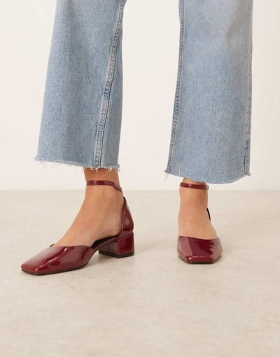 ASOS DESIGN ASOS DESIGN Sweet mid block heel shoes in burgundy patent-Red