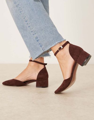 ASOS DESIGN ASOS DESIGN Sweet mid block heel shoes in chocolate suedette-Brown