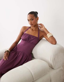 ASOS DESIGN ASOS DESIGN sweetheart neck shirred midaxi dress in purple-Multi