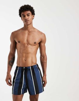 ASOS DESIGN ASOS DESIGN swim shorts in short length in navy and black stripes