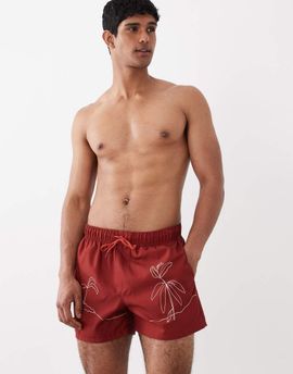 ASOS DESIGN ASOS DESIGN swim shorts in short length with scribble placement print in burgundy-Red