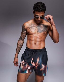 ASOS DESIGN ASOS DESIGN swims shorts in short length with blurred photographic print in black