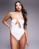 ASOS DESIGN ASOS DESIGN Sydney premium bandeau swimsuit with cutout in ivory-White - 1