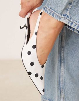 ASOS DESIGN ASOS DESIGN Sydney slingback kitten heel shoes in polka dots-Multi
