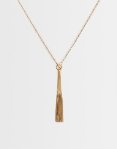 ASOS DESIGN ASOS DESIGN t-bar lariat necklace with tassel chains in gold tone-Multi