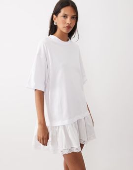 ASOS DESIGN ASOS DESIGN t-shirt mini dress with white lace trim in white