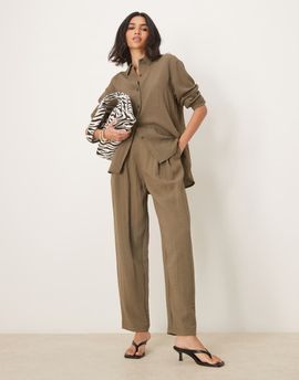 ASOS DESIGN ASOS DESIGN tab waist detail tapered pants in khaki green - part of a set