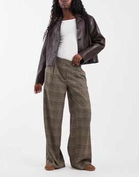 ASOS DESIGN ASOS DESIGN Tailored banana leg pants in beige tartan plaid-Neutral