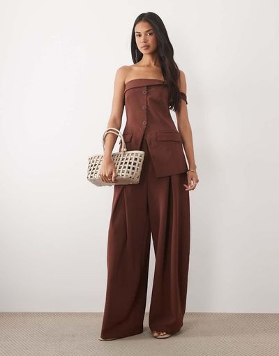 ASOS DESIGN ASOS DESIGN Tailored bandeau button up vest in brown