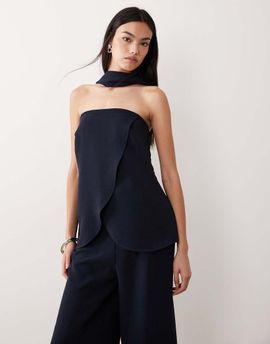ASOS DESIGN ASOS DESIGN Tailored bandeau top with choker detail in navy - part of a set