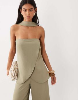 ASOS DESIGN ASOS DESIGN tailored bandeau top with scarf detail in soft olive - part of a set-Green