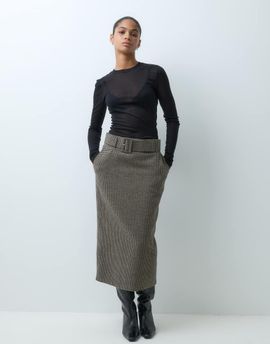 ASOS DESIGN ASOS DESIGN Tailored belted pencil midi skirt in brown wool check