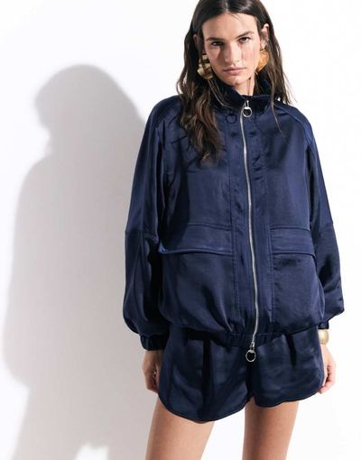 ASOS DESIGN ASOS DESIGN tailored bomber jacket in satin in navy