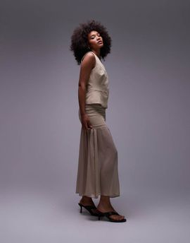 ASOS DESIGN ASOS DESIGN tailored chiffon layer maxi skirt in stone - part of a set-Neutral