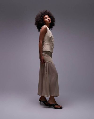 ASOS DESIGN ASOS DESIGN tailored chiffon layer maxi skirt in stone - part of a set-Neutral
