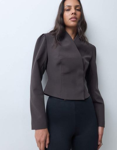 ASOS DESIGN ASOS DESIGN tailored cinch waist wrap blazer-Brown
