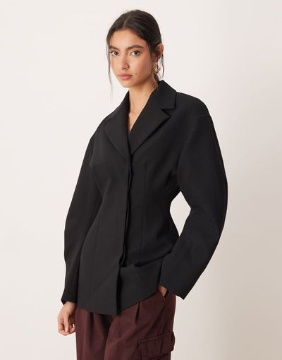 ASOS DESIGN ASOS DESIGN tailored collar cinched waist jacket in black