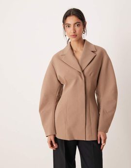 ASOS DESIGN ASOS DESIGN tailored collar cinched waist jacket in mocha-Neutral