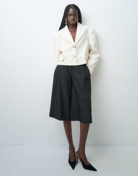 ASOS DESIGN ASOS DESIGN Tailored cropped super oversized giant double breasted blazer in cream-WHITE