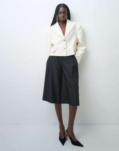 ASOS DESIGN ASOS DESIGN Tailored cropped super oversized giant double breasted blazer in cream-WHITE