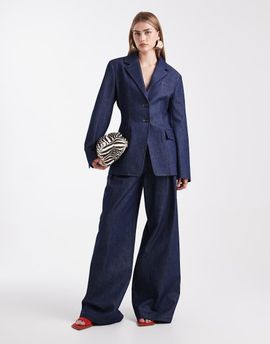 ASOS DESIGN ASOS DESIGN tailored denim wide leg pants in indigo - part of a set-Navy