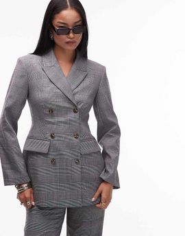 ASOS DESIGN ASOS DESIGN tailored double breasted relaxed blazer suit in monochromatic plaid-Black