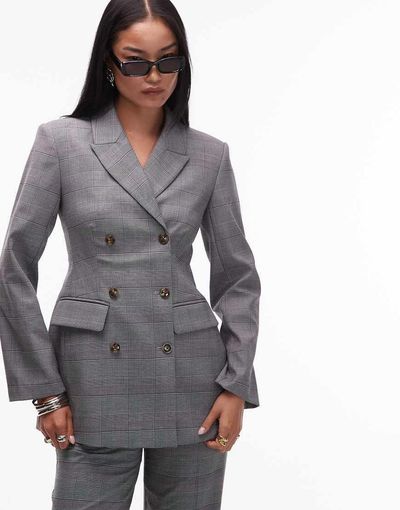 ASOS DESIGN ASOS DESIGN tailored double breasted relaxed blazer suit in monochromatic plaid-Black