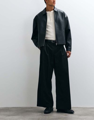 ASOS DESIGN ASOS DESIGN tailored double pleated loose leg pants in black