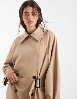 ASOS DESIGN ASOS DESIGN Tailored draped oversized trench in sand-Neutral
