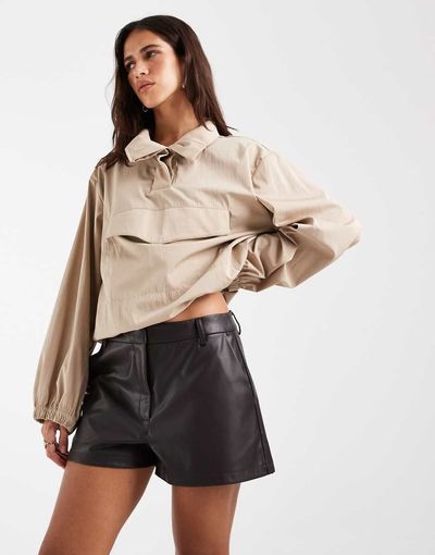ASOS DESIGN ASOS DESIGN Tailored faux leather micro shorts in brown