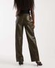 ASOS DESIGN ASOS DESIGN Tailored faux leather relaxed straight leg pants in olive croc-Green - 4