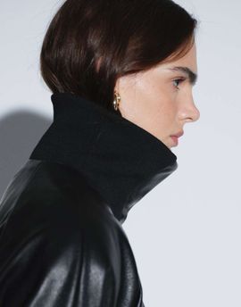 ASOS DESIGN ASOS DESIGN Tailored faux leather ribbed funnel neck bomber in black